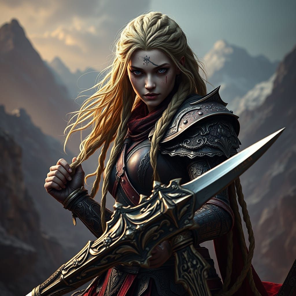 Epic Female Warrior in Dark Fantasy Armor, 8k Resolution