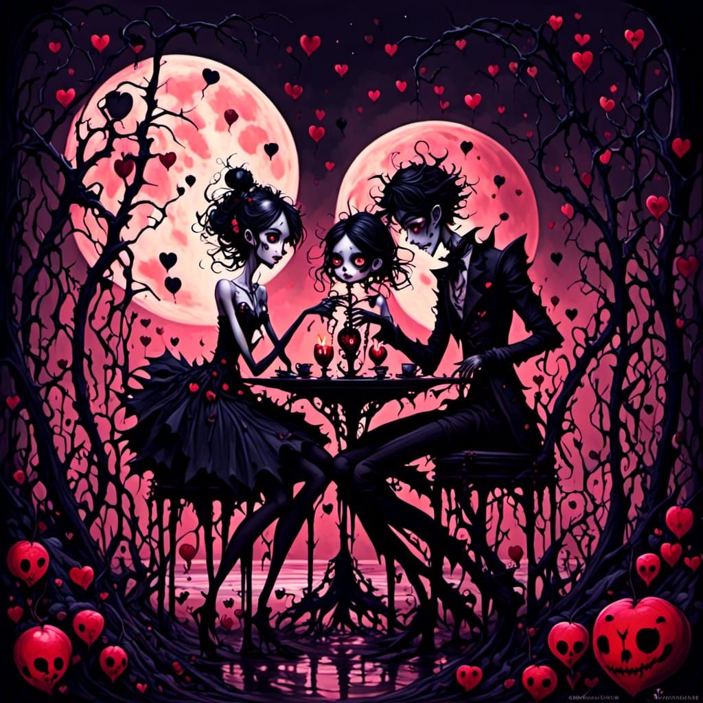 Cyborg Lovers Enjoy Candlelit Dinner on a Beachfront Valenti...