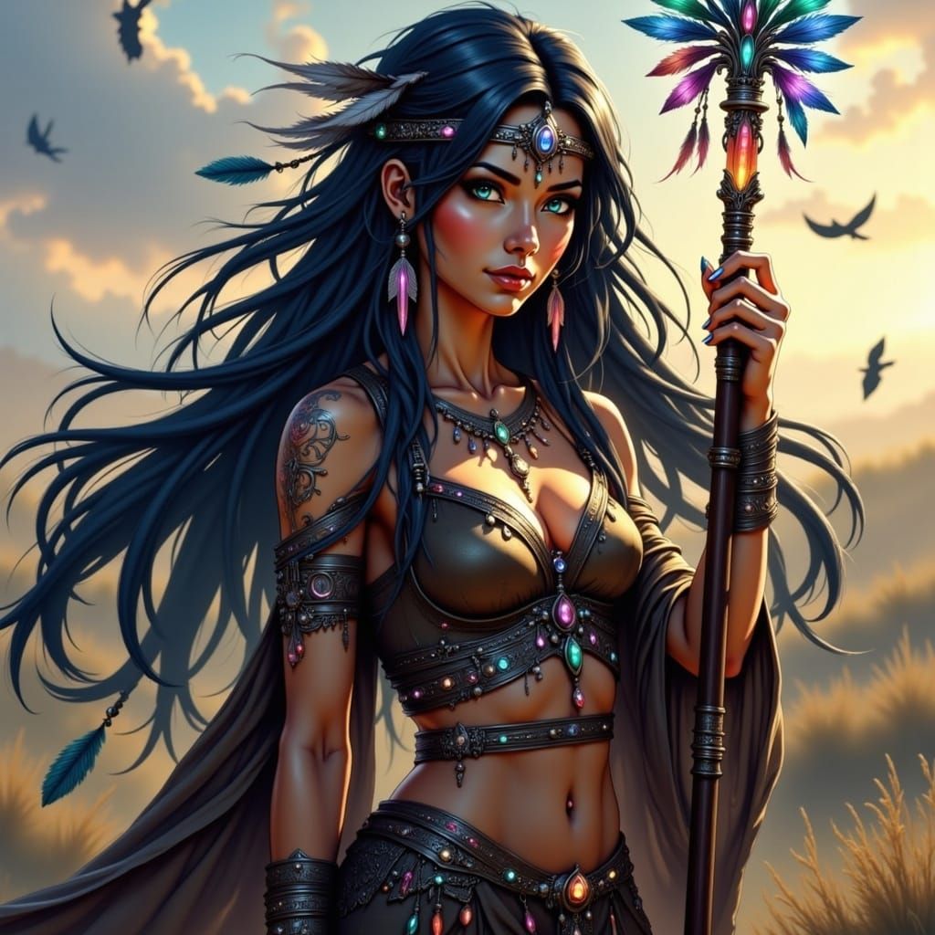 Anime Native American Warrior in Miyazaki Style