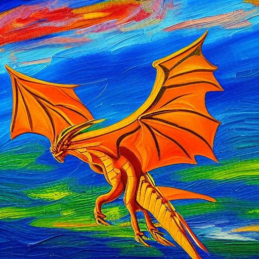 Dragon Over Lake in Neo-Impressionist Style