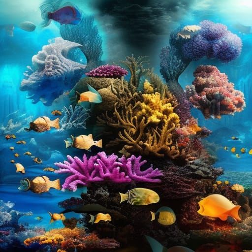 Vibrant Ocean Life Digital Matte Painting