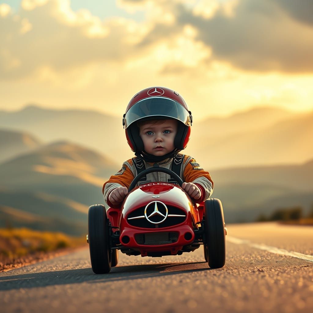 Young Racer Cruises Through Futuristic Landscape