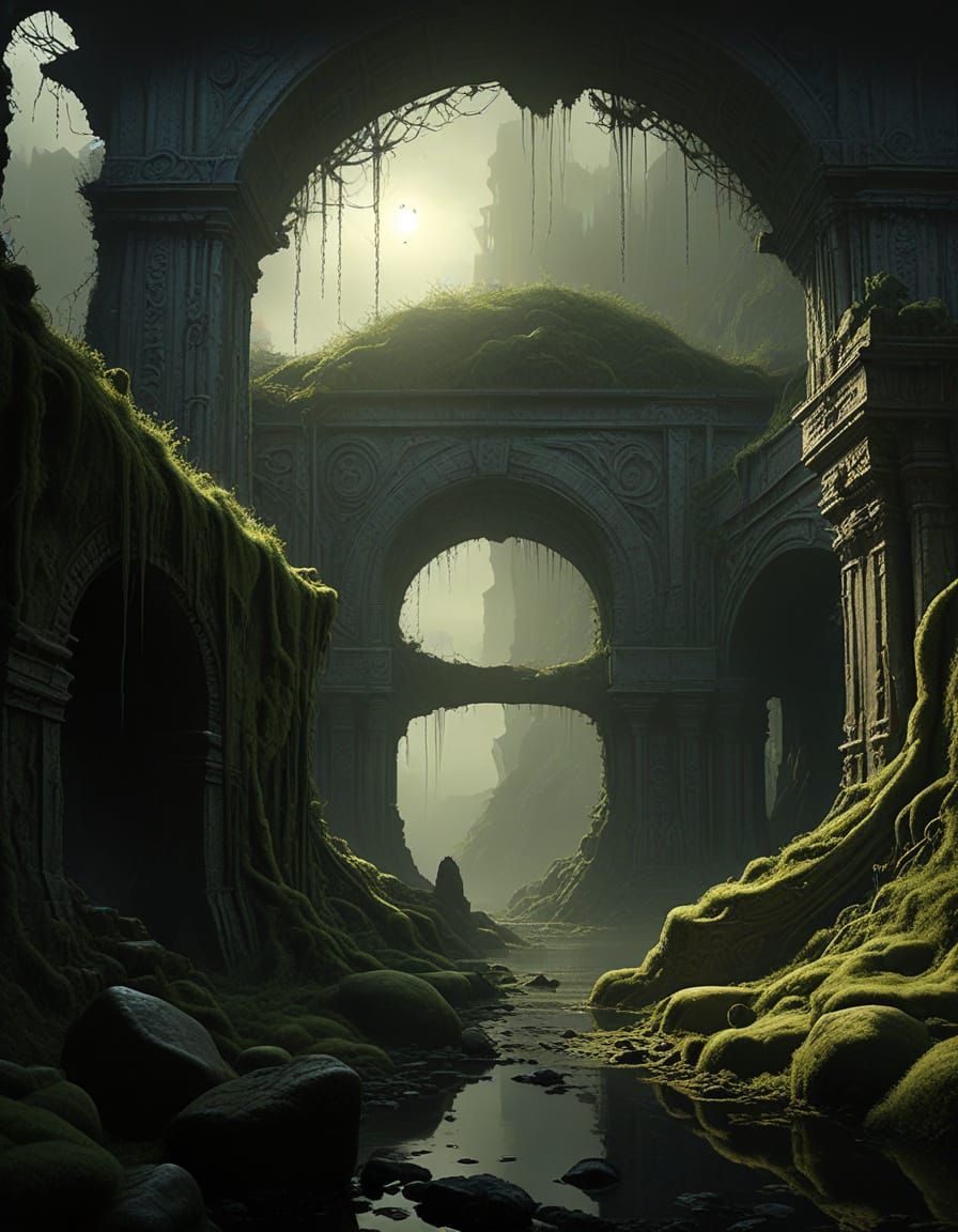 Naturist Woman in Overgrown Ancient City Ruins