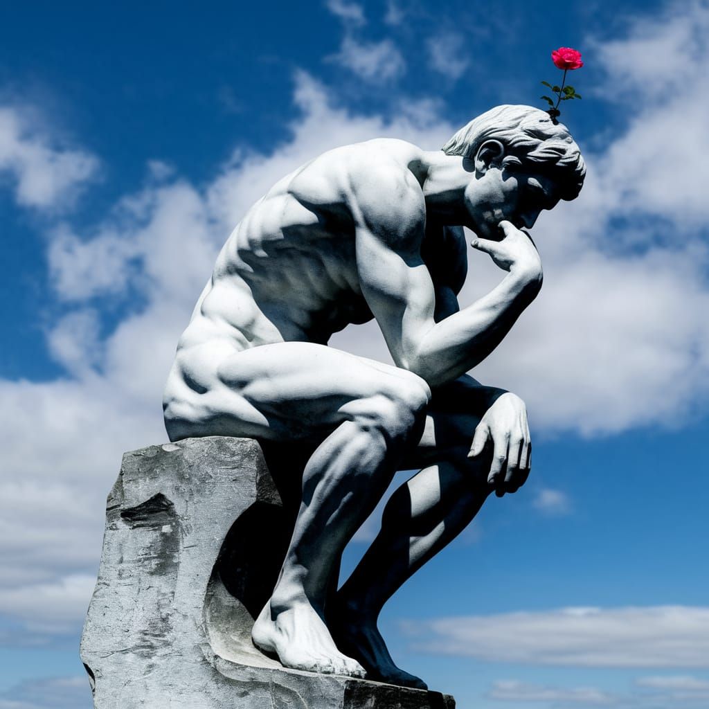 Rose on The Thinker Statue