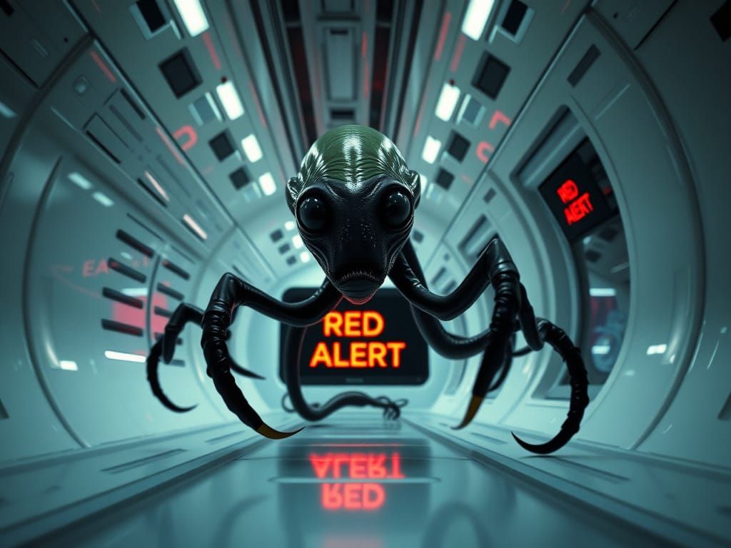 Alien Crawls in Sci-Fi Corridor in Photorealistic Style