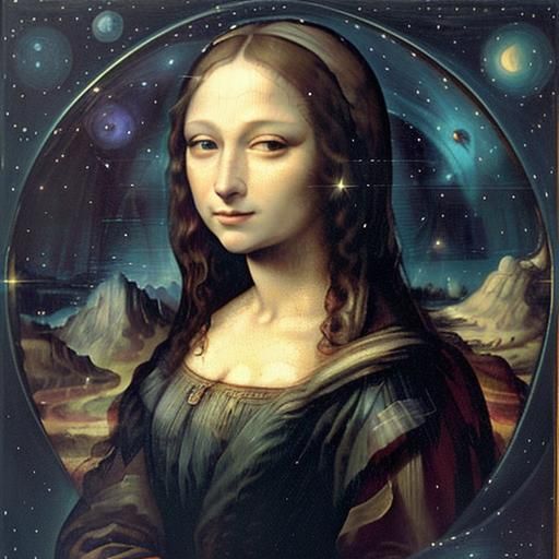 Mona Lisa in Space: A Surrealist Oil Painting