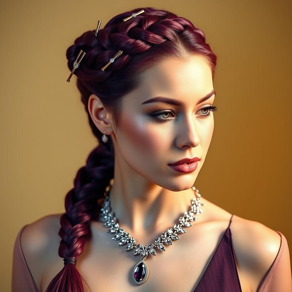 Woman with Plum Braids in Pop Art Style