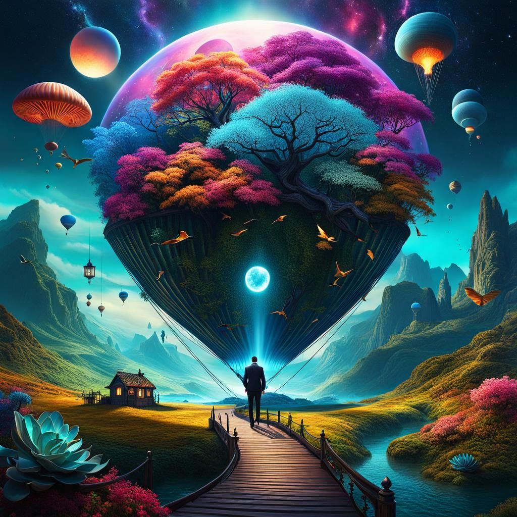 Surreal Fantasy Scene in Vibrant Digital Painting
