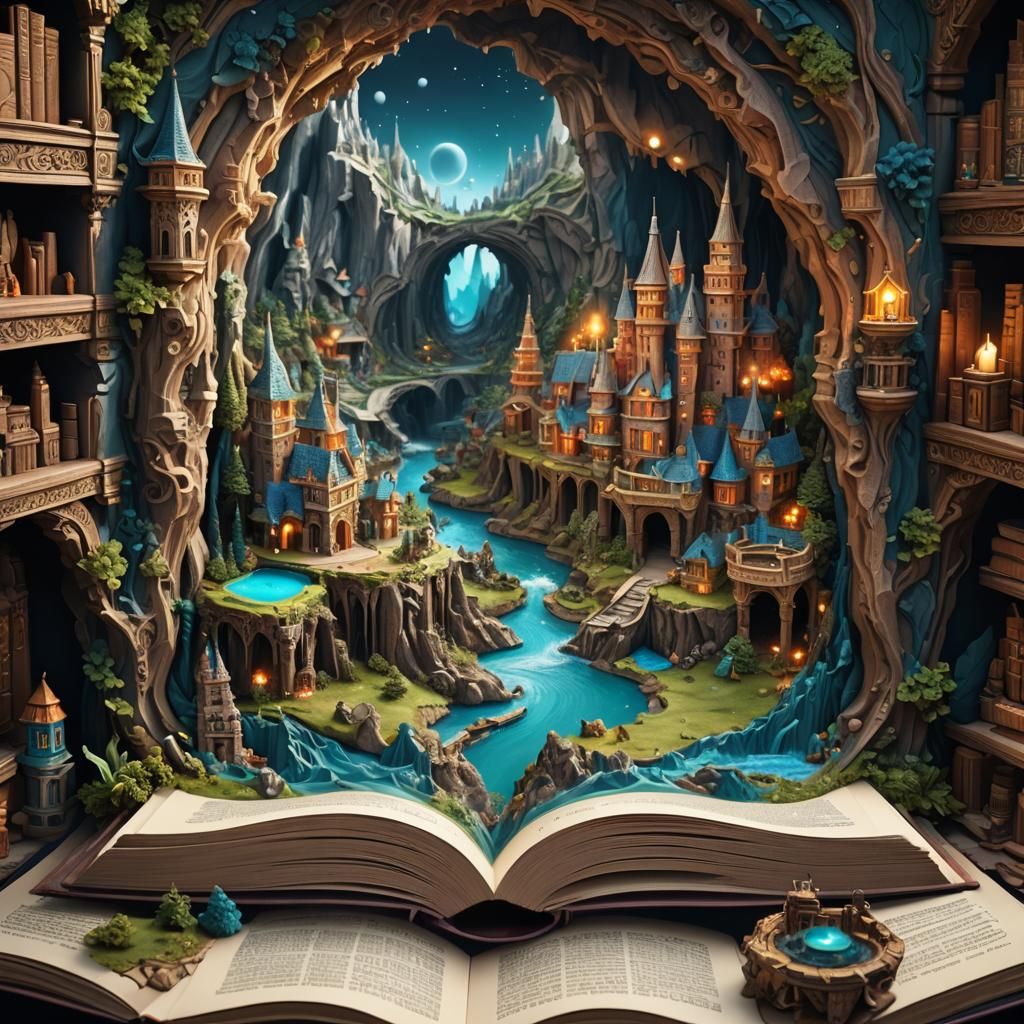 Miniature Fantasy World Carved in Book