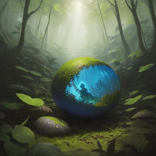 Fantasy Hatchling Emerges in Lush Forest, Digital Art