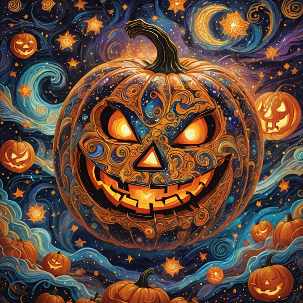 Cosmic Jack-o'-Lantern in Astral Night Sky