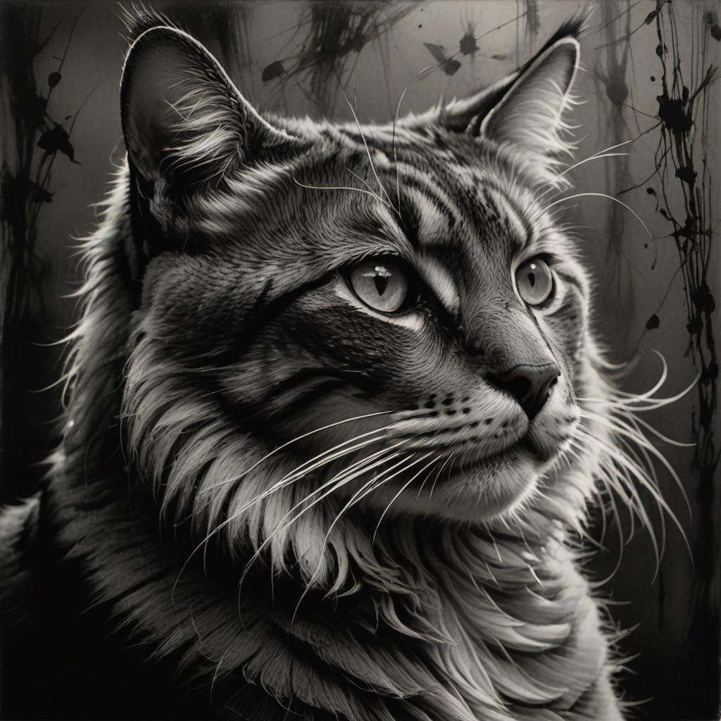 Ethereal Feline Form in Dreamy Charcoal Realism