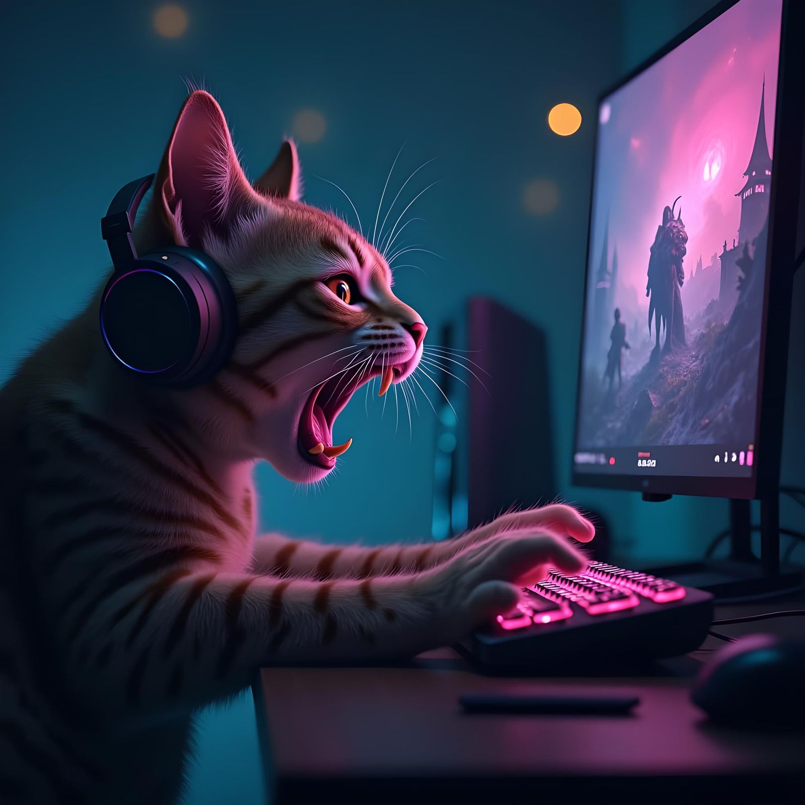 Furious Cat Screaming While Playing League of Legends