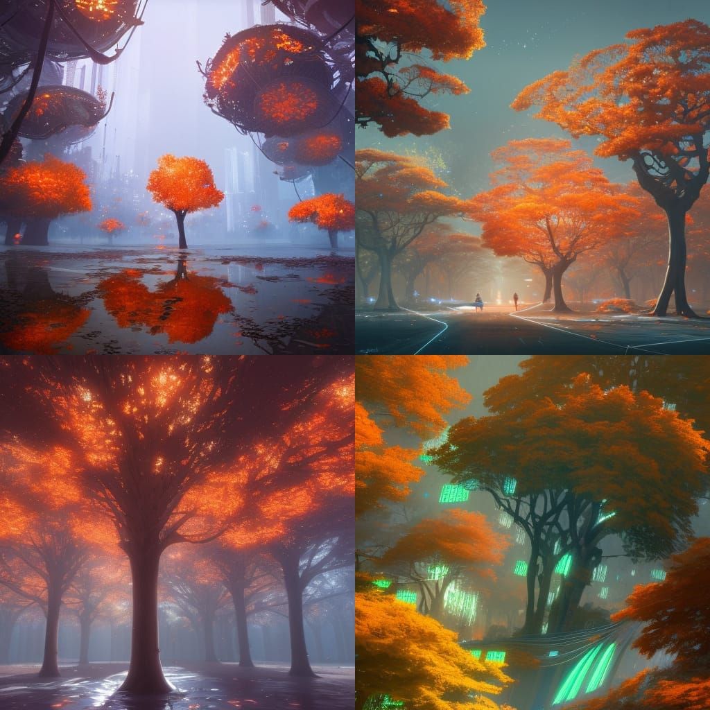 Tree Covered in Computers: Hyperdetailed Concept Art