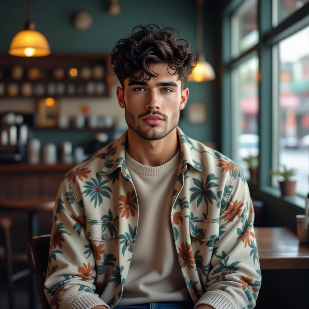 Grunge Man in Cafe Digital Painting