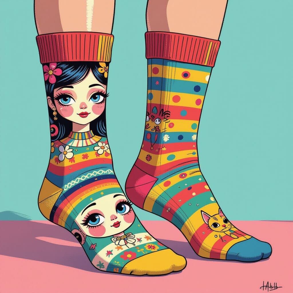 Playful Colorful Socks with Intricate Whimsical Designs