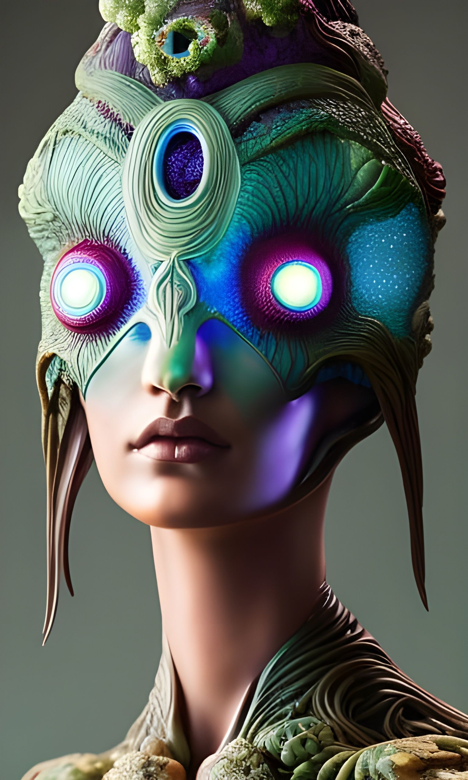 Zombie Mermaid Warrior with Bioluminescent Sea Creatures