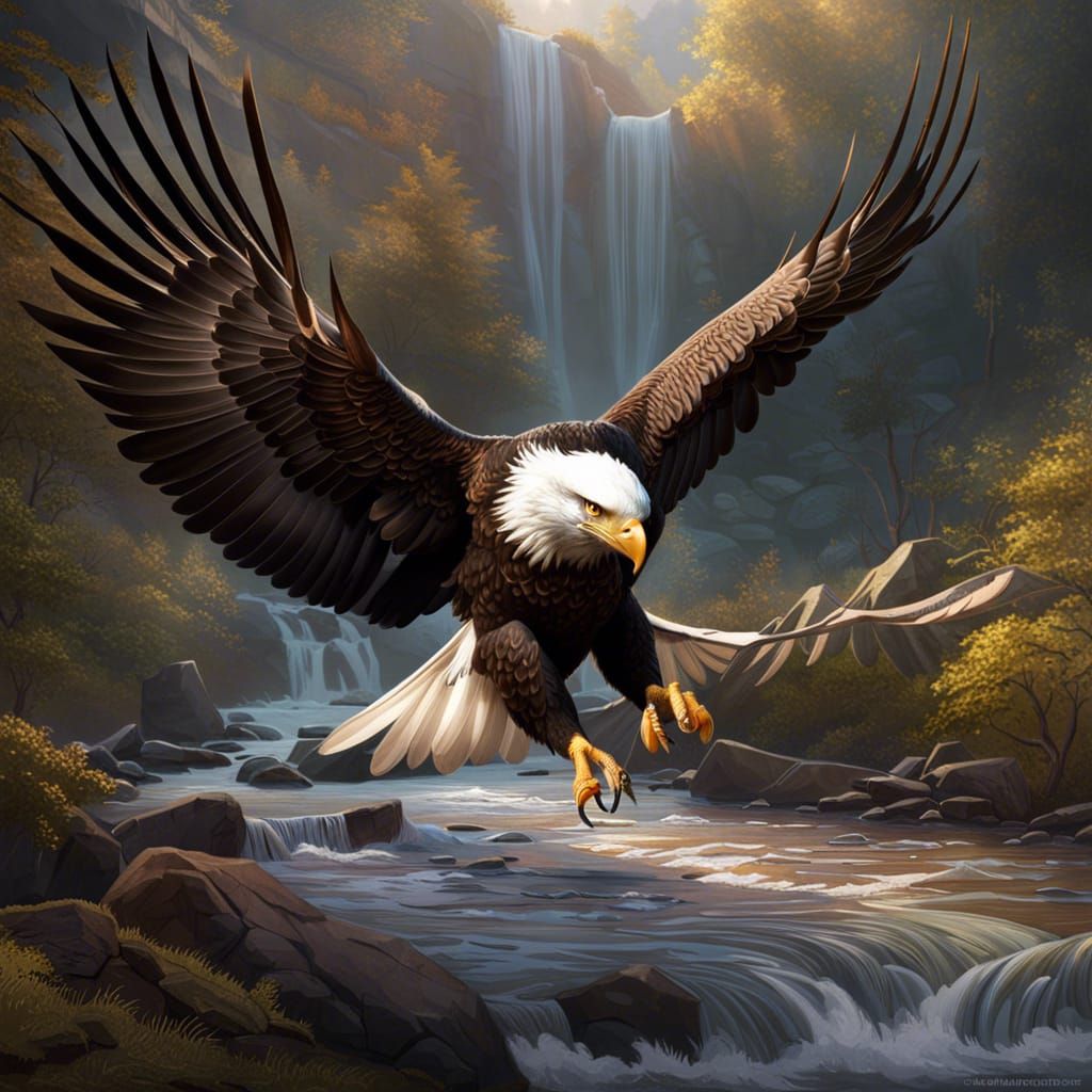 Eagle Captures Fish: Hyperrealistic Digital Rendering