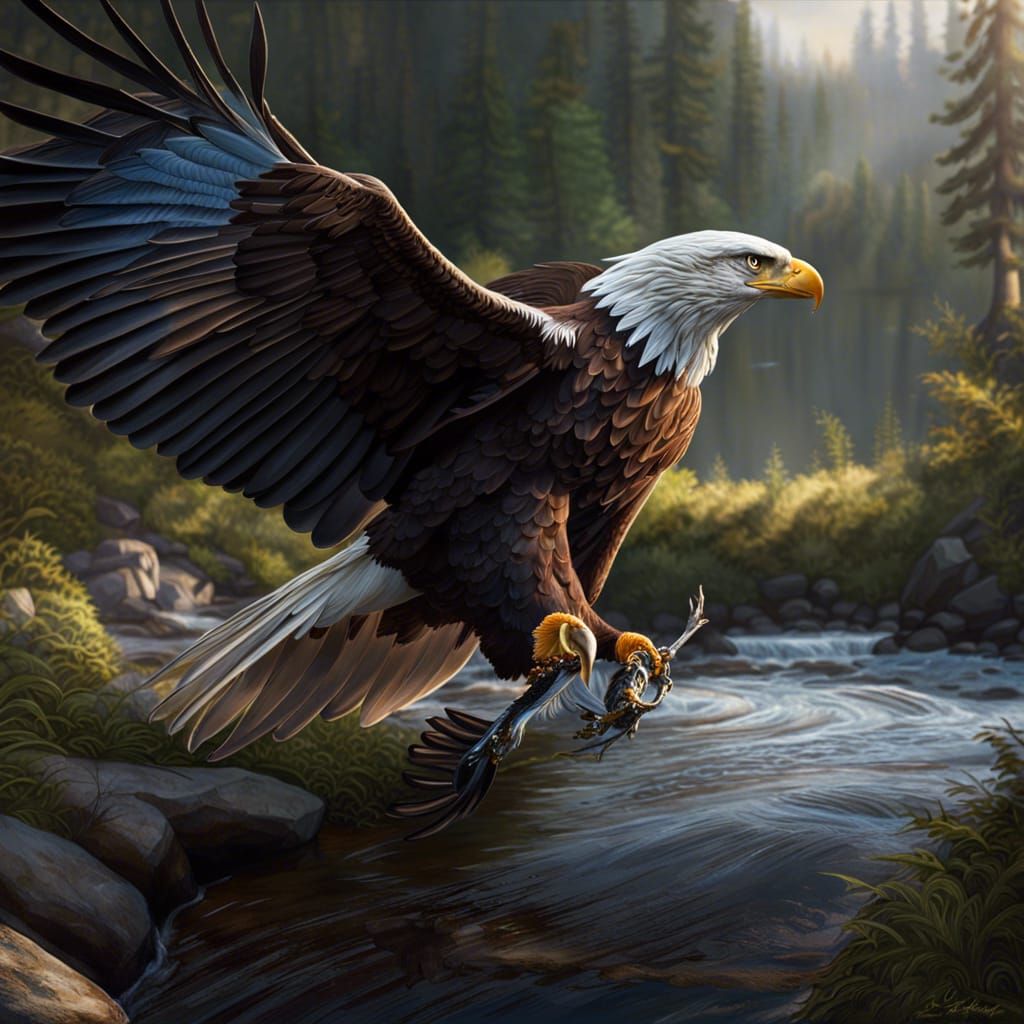 Eagle Hunting Fish: Photorealistic Hyperdetailed Render