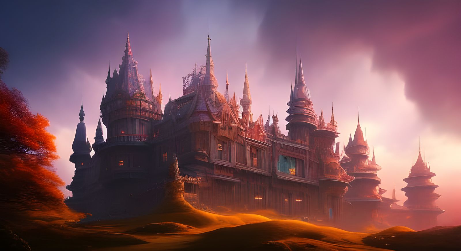 Backlit Castle Photoillustration in Iridescent Colors