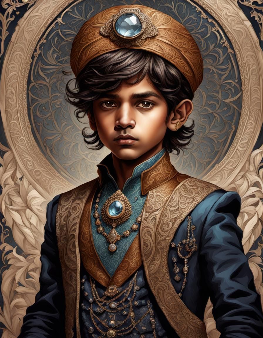 Victorian Boy Portrait in Art Nouveau Style