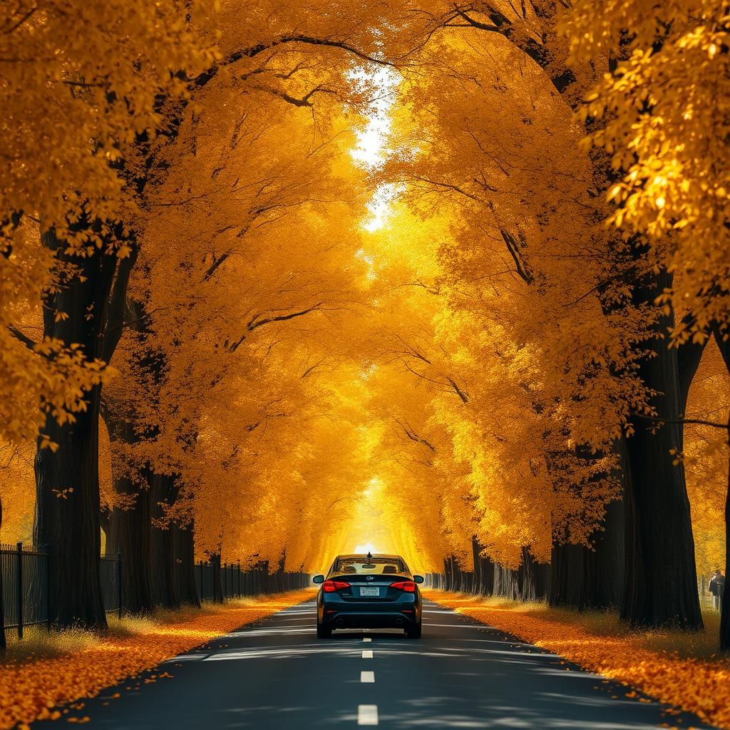 Golden Ginkgo Trees Create Autumn Tunnel