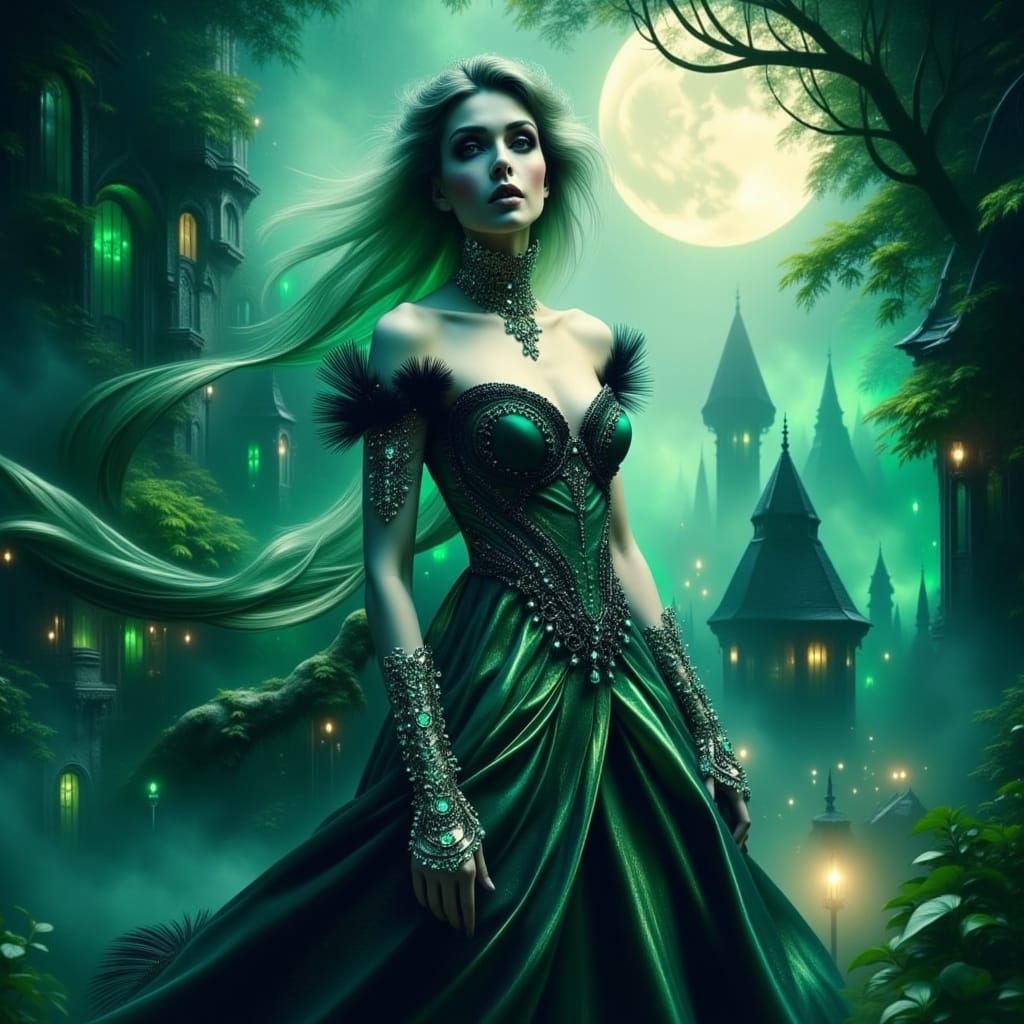 Surreal Vampire Goddess in Futuristic, Biomechanical Gown