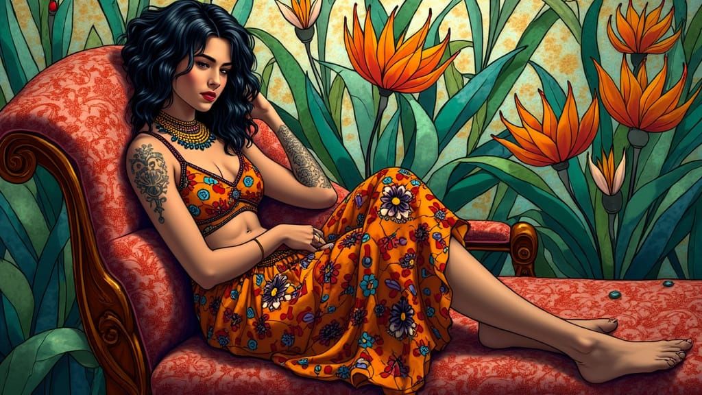 Aboriginal Woman in Stained Glass Chaise Longue