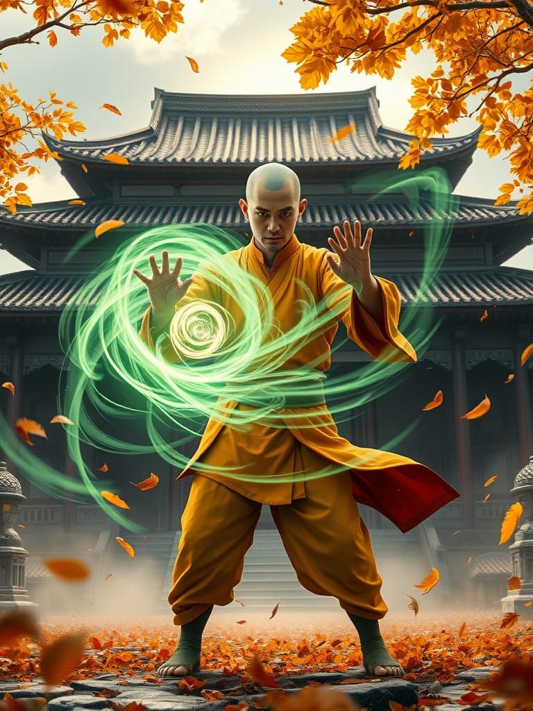 Aang Channels Wind in Shaolin Temple Autumn Aura