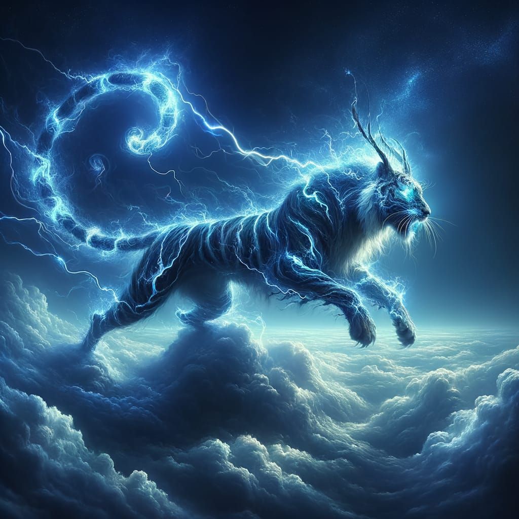 Magical Lightning Tiger Ascends Ethereal Cloudscape