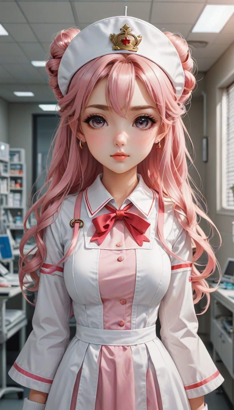 Anime-Style Nurse Portrait in Vibrant Colors and Stunning De...