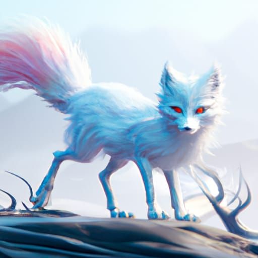 Elegant Nine-Tailed Fox in Detailed Digital Painting