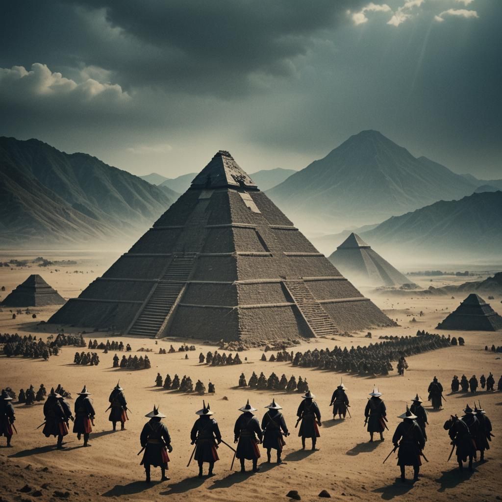 Samurai Pyramids: Cinematic Film Still