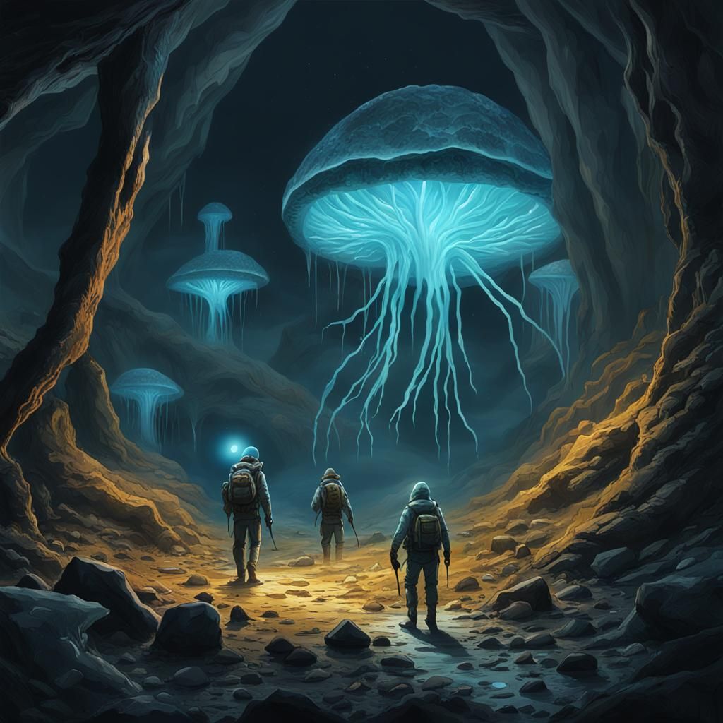 Bioluminescent Fungi in an Alien Cave Ecosystem