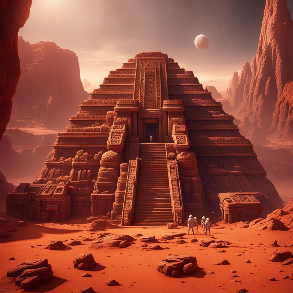 Aztec Temple Discovery on Mars: Fantasy Concept Art