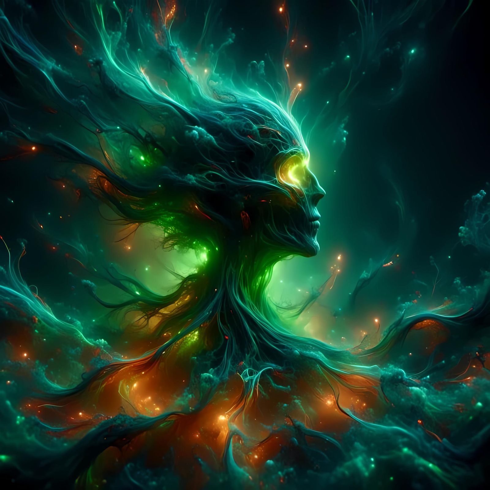 Jealous Green Flame Spirit in Dynamic Lighting