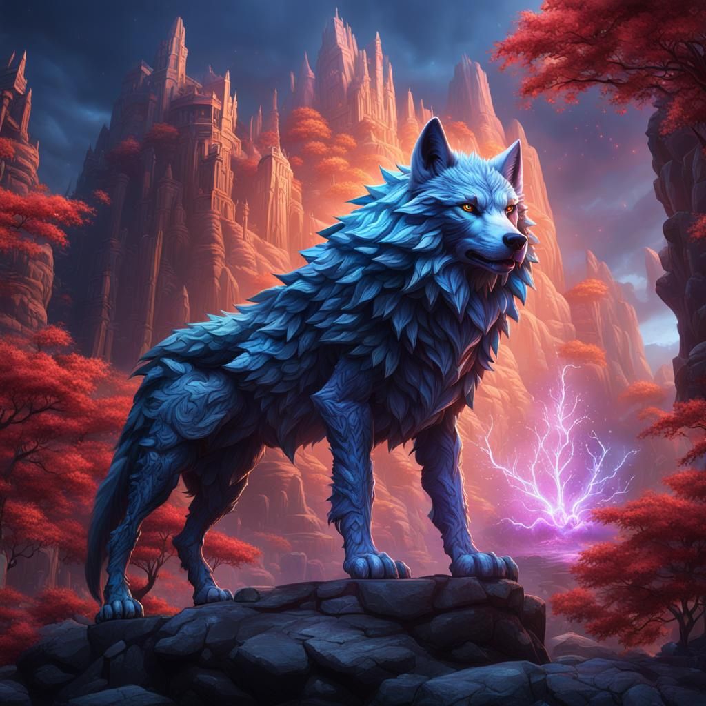 Fantastical Crystal Wolf in Detailed Matte Painting