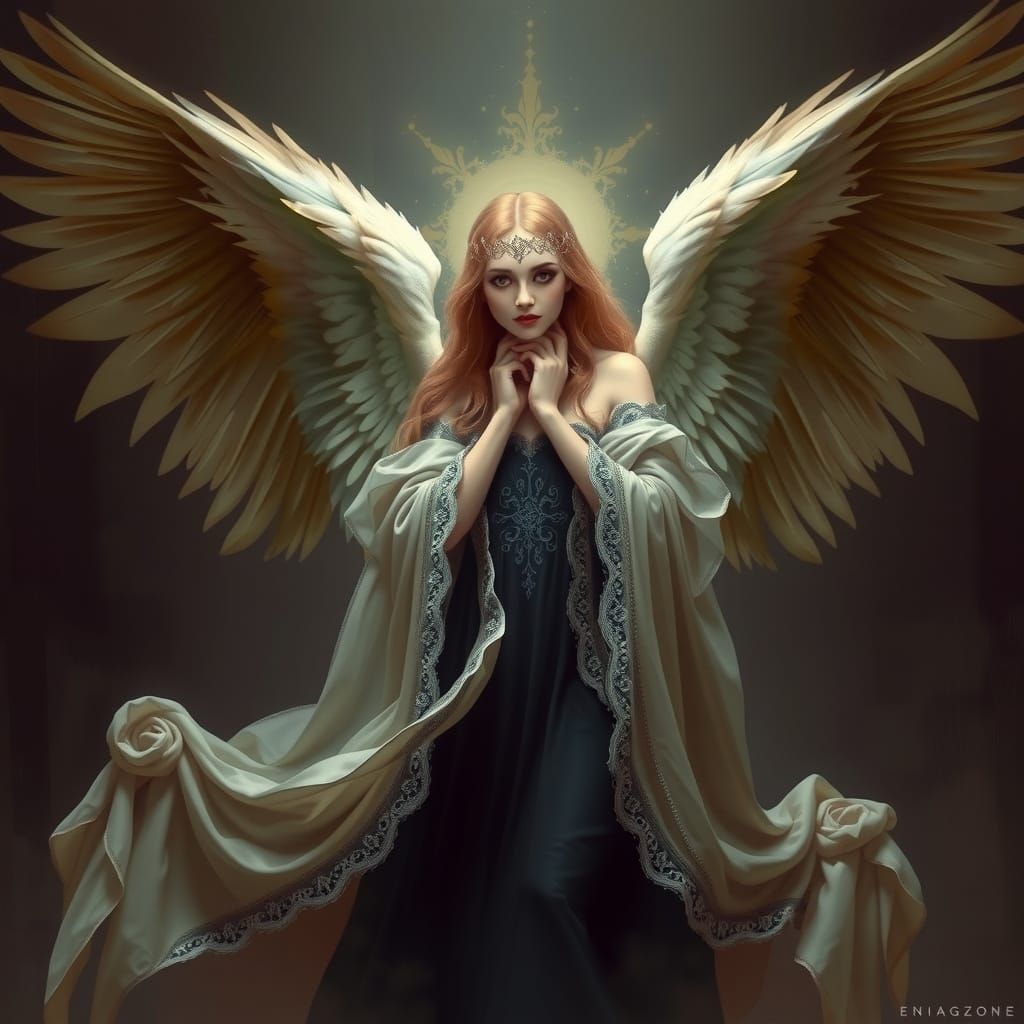 Ethereal Gothic Angel in Soft, Dreamy Light