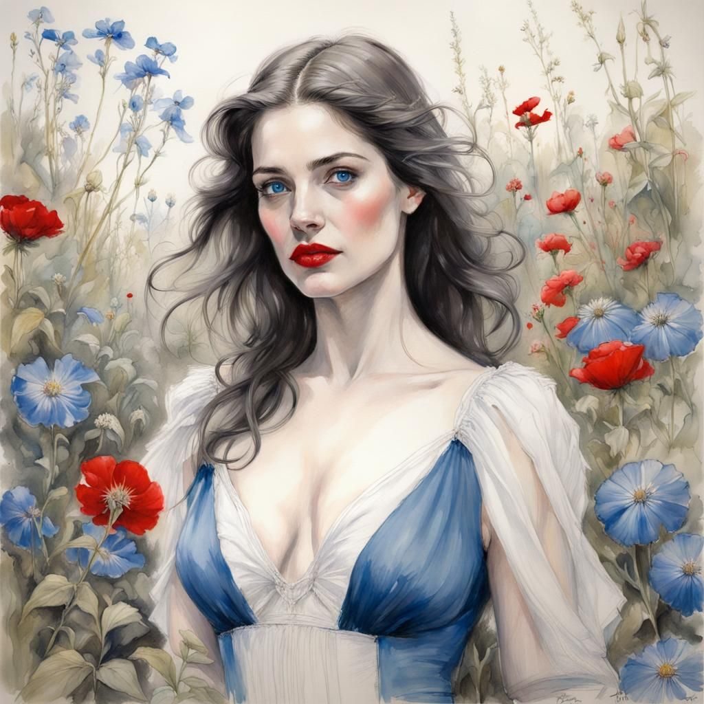 Lush Garden Portrait in Art Nouveau Style