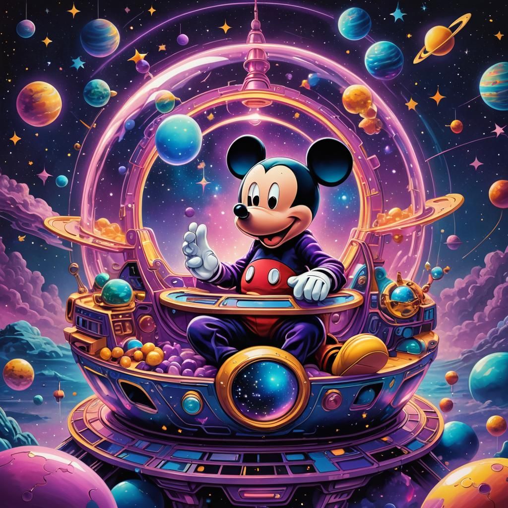 Mickey Mouse in a Cosmic Surrealist Dreamscape