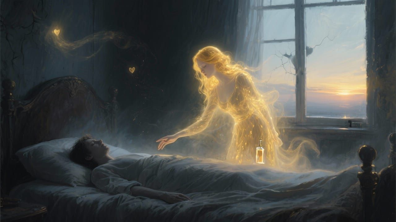 Surreal Dreamscape: Figure and Ghostly Vision in Shadowed Be...