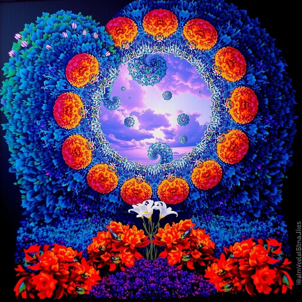 Overgrown Garden Path Maze with Lilies in Photorealistic Sty...