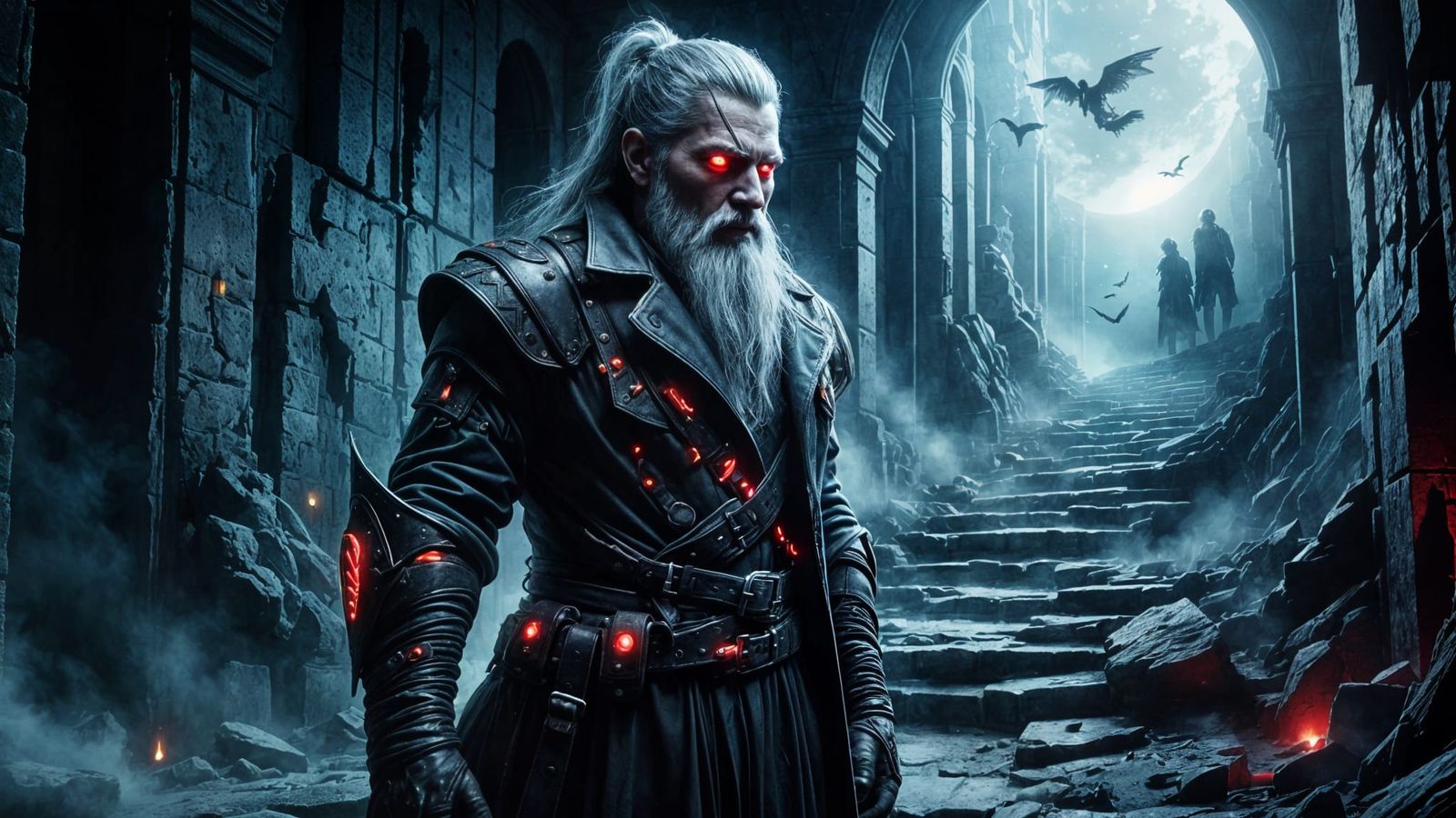 Gothic Warrior in Ancient Ruins