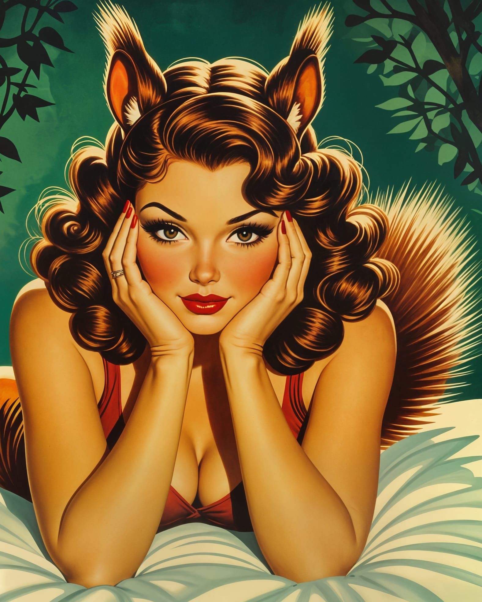 Sultry Squirrel Pinup in Elvgren Style