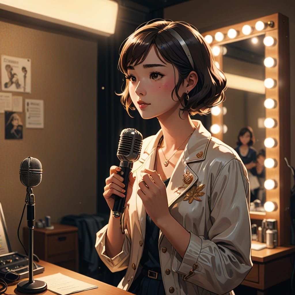 Young Woman Prepares for Singing Competition Backstage