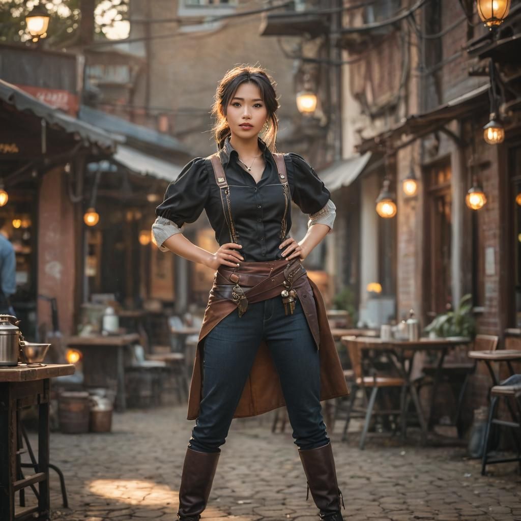 Vietnamese Magician in Steampunk Bavaria, Realistic Portrait