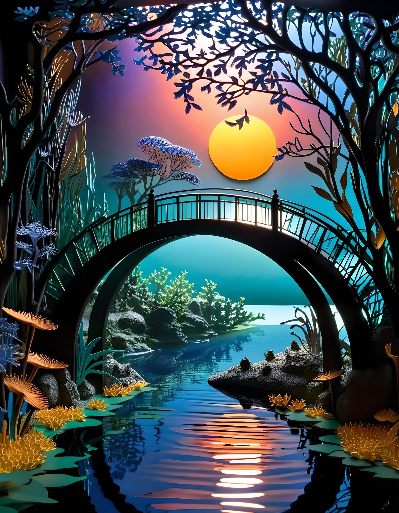 Bioluminescent Underwater Kirigami Shadowbox Diorama