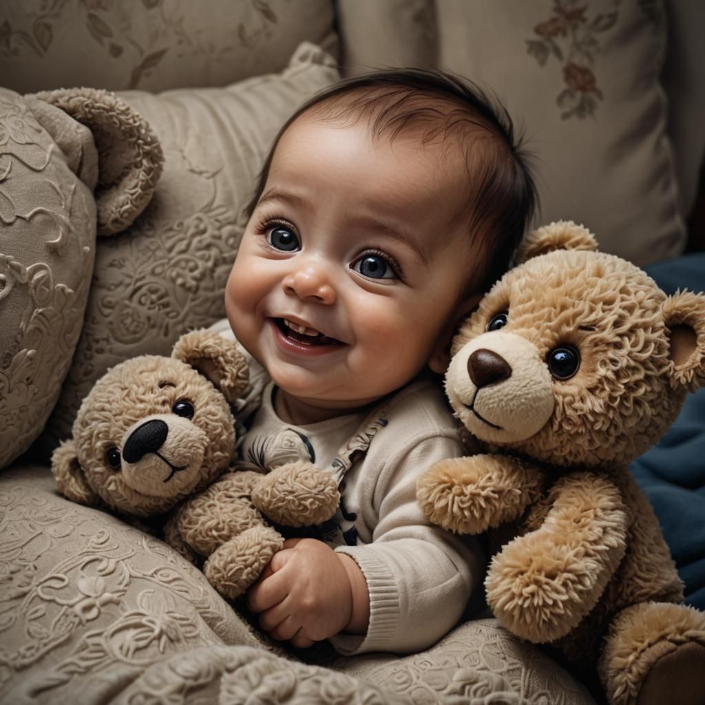 Cute Smiling Baby with Teddy Bear
