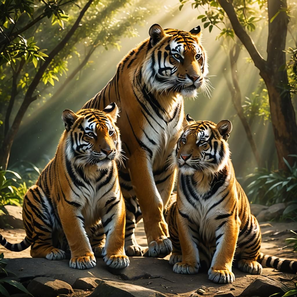 Tigers Fighting in Divine Sunlight
