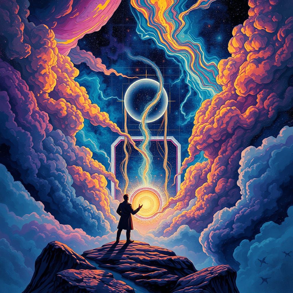 Surrealist Portal to Cosmic Chaos in Vibrant Holographic Sty...